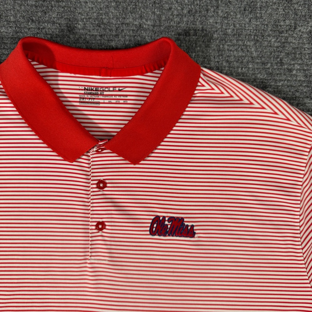 Nike Golf Ole Miss Polo Shirt 3XL Red White Striped Dri-Fit Rebels Performance